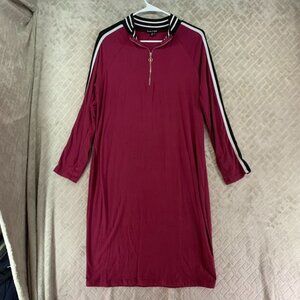 Love Ari Shirt Dress Womens 2 Maroon Red Long Sleeve Midi Zip Mock Neck